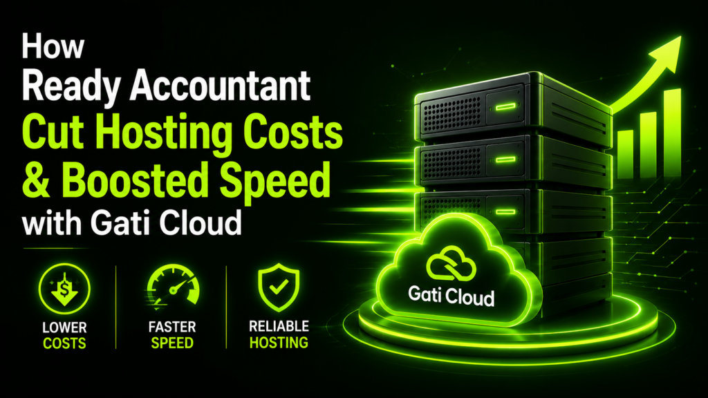 Modern cloud hosting with server infrastructure representing reduced hosting costs, faster website performance, and reliable cloud solutions for businesses.