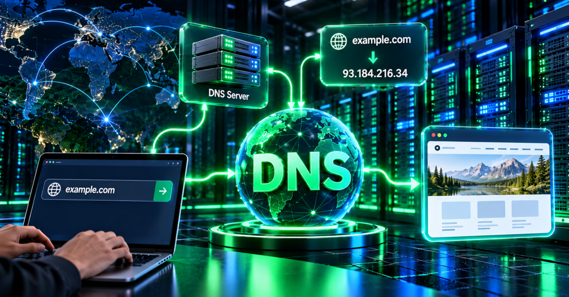 What is DNS: DNS server connecting a domain name to a website