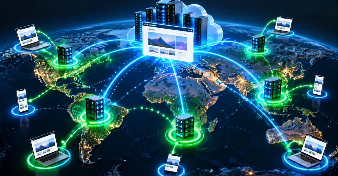 Edge computing hosting serving website visitors from nearby edge locations instead of one central serve